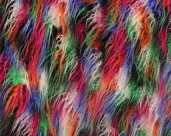 60" Wide Multi-Color Mongolian Faux Fur Fabric - Pink, Orange, Green, Blue, White