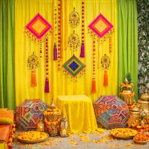Haldi/Mehndi-functie achtergronddecoratie thuis