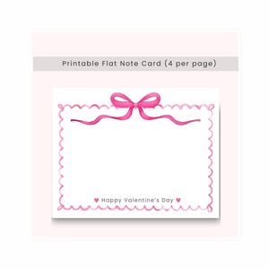 Printable Happy Valentine’s Day Flat Note Card, Four Note Cards per Sheet (Instant Download)