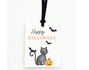 Étiquettes imprimables pour cadeaux chat Happy Halloween (téléchargement instantané), étiquette de sac cadeau Trick or Treat, étiquettes pour friandises Halloween, étiquettes chat mignon