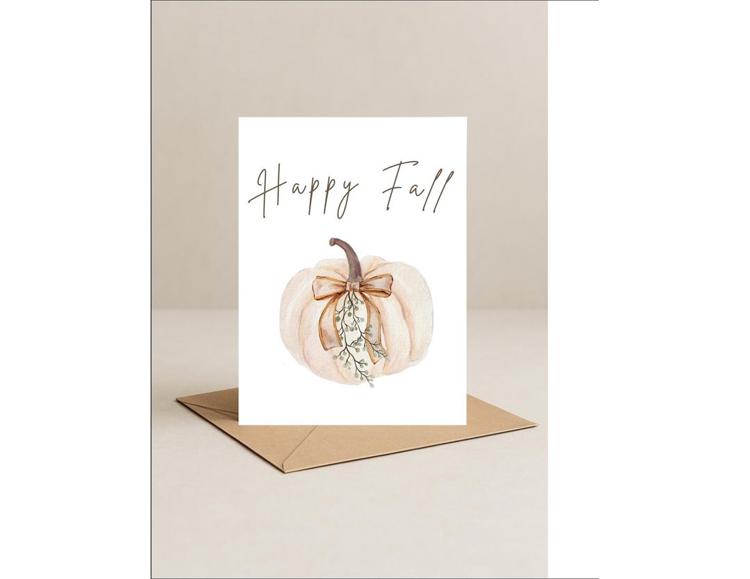 Printable Happy Fall Card: Rustic White Pumpkin Autumn Greeting (PDF ...