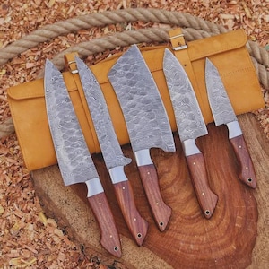Handmade Damascus Steel Chef Knife Set: Rosewood Handle, Kitchen Knives