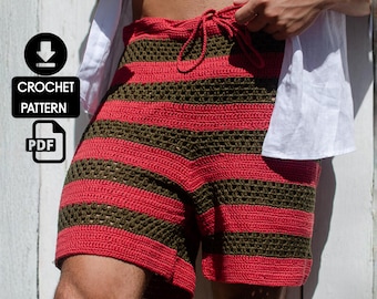 Modello di pantaloncini all'uncinetto da uomo | Modello all'uncinetto per abbigliamento da spiaggia | Modello all'uncinetto per pantaloncini estivi da uomo - Tutorial PDF (termini USA)