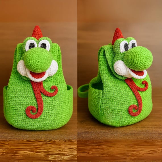 Yoshi Backpack Crochet Pattern – Cute Dragon PDF, Amigurumi Bag