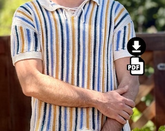 Men's Crochet Polo Sweater Pattern • Modern Men's Crochet Shirt PDF • Easy Crochet Pattern Top for Men • Men's gift