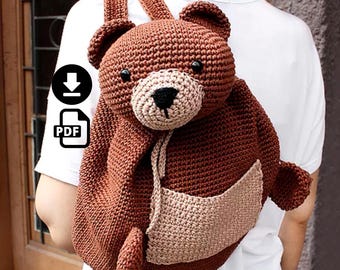 Bear Backpack Crochet Pattern | Cute Animal Bag, Amigurumi Bag Pattern, Amigurumi Backpack, Bear Amigurumi | Crochet Kids School Bag PDF