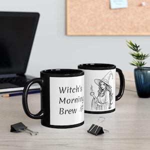 Witch&#39;s Brewing Black Mug - Enchanting Coffee Cup for Halloween, Gift for Witches and Brew Lovers, Unique Kitchen Decor