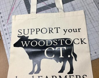 Canvas Cotton Tote Bag-Shopping Bag-Support Local Farmers-Woodstock-Natural with Black