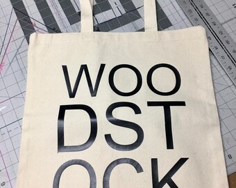 Canvas Cotton Tote Bag- Shopping Bag- WOO DST OCK Natural with Black