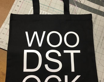 Canvas Cotton Tote Bag- Shopping Bag- WOO DST OCK Black with White