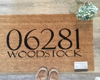 Woodstock CT Zip Code & TOWN Coir Door Mat 18"x30"