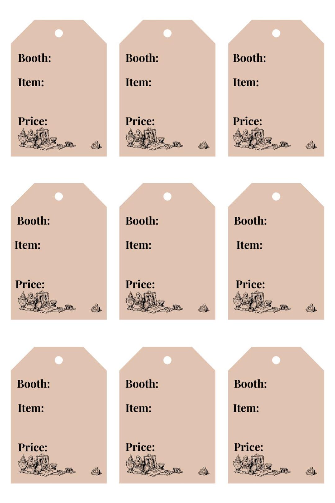 Printable Vintage Price Tags | Editable Booth Vendor Labels (2x3.5 PDF ...