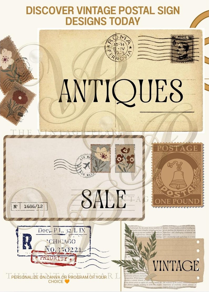Postsage Signs For Letters Vintage Postal Sign Printables – Antique Booth Decor (instant Download ...