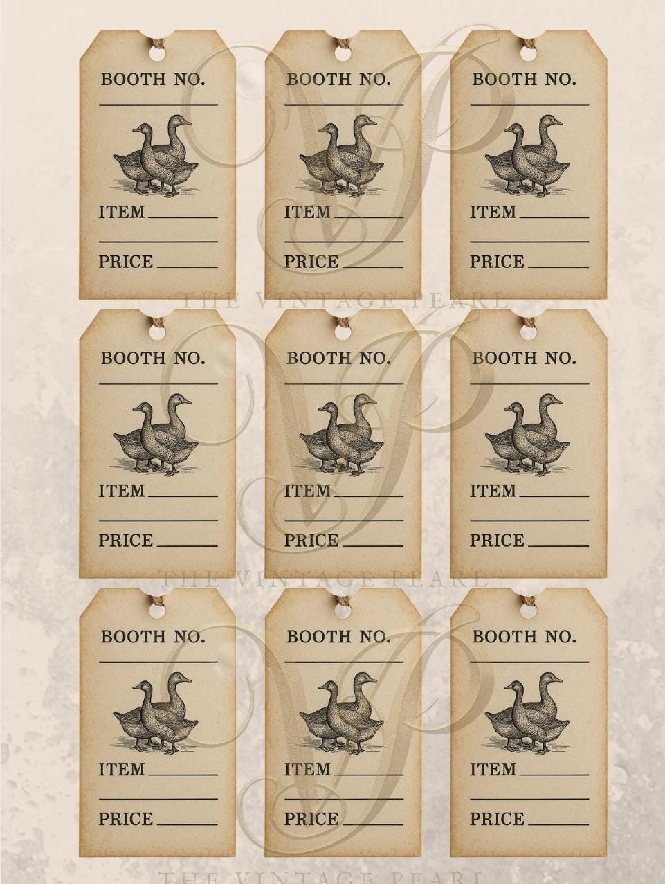 Vintage Geese Price Tag | Printable Antique Booth Tags | Rustic ...