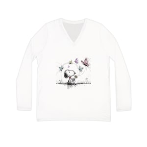 Vibrant Women&#39;s Long Sleeve V-neck Shirt, Nature-Themed Apparel, Casual Wear, Spring Fashion, Gift for Her