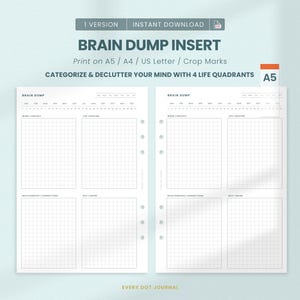 Minimalistische planner-inzetvellen voor het opschrijven van gedachten, A5-formaat dagboek voor dagelijks gebruik (digitaal printbaar)