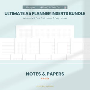 A5 Planner Inserts Bundle | Lined, Grid, Dotted, Cornell (Printable PDF)