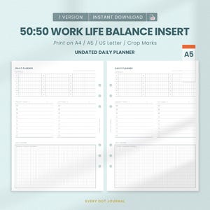 A5 Daily Planner Insert: 5-Minute Time Block Schedule for Work-Life Balance & Focus