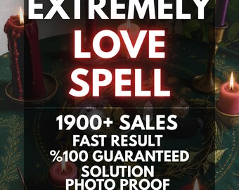Può includere: Una collezione di candele accese nei toni del rosso, rosa e viola disposte su un panno verde scuro con motivi botanici dorati. Il testo sovrapposto recita: EXTREMELY LOVE SPELL, 1900+ SALES, FAST RESULT, %100 GUARANTEED SOLUTION, PHOTO PROOF, SAME DAY CASTING.