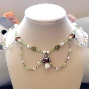 Cottagecore Mushroom Choker – Handmade Forest Necklace, Fairycore Jewelry, Nature Aesthetic, Woodland Pendant