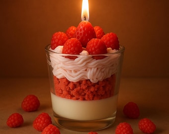 Birthday special Strawberry Soy Candle – Dessert Candle with Whipped Wax & Realistic Berries