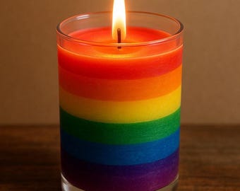 Bougie de soja Rainbow Pride : bougie superposée colorée dans un bocal en verre