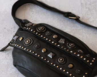 Geniune leather Embellished Cross - body Bag, Embellished leather shoulder bag, Italian leather Designers  Banana Bag for Crossbody, Gifts