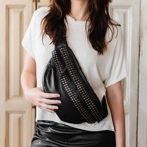Urban Bum Bag With Studs Edgy Women s Large Sling Bag Studded Big Bum Bag Festival Party Bag Modern Studded Crossbody Bag Steampunk Bag Etsy