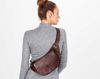 Sac banane en cuir marron pour femme, sac à bandoulière en cuir élégant pour elle, sac de taille de voyage pour femme, sac de ceinture élégant, sac quotidien pour les mamans cool