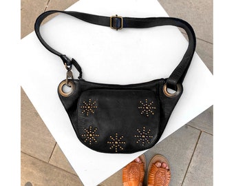 Bolso bandolera para mujer de cuero negro suave, bandolera de bolso bandolera de cuero genuino, riñonera pequeña para viajar, regalo perfecto para ella, novia de regalo