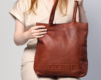 Tan brown Leather Tote Bag, Cognac Brown Leather Shopper Bag, Large Pouch Bag, Women Shoulder bag, Cognac Rustic brown Tan Weekender Bag