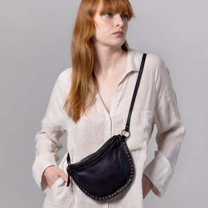 Half Moon Bag, Drawstring Small Bag, Half Moon Crossbody Purse studs,  Studded Small Night Purse, Cute Minimalist Soft Sling Bag for Women
