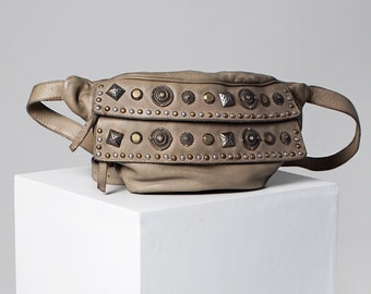 Embellished Womens Designer bag, Pastel Grey Vegetable Tanned Italian Leather Crossbody bag, Elegant Studded Sling bag, Italian Leather Hobo