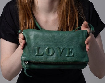 Forest Green Evening Clutch Bag, Elegant bag purse green emerald forest, Folded Clutch Purse with chain, Women’s Chain Night Folded Clutch