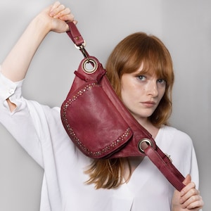 Kleine Umhängetasche, Italienische Leder Fanny Pack abnehmbaren Riemen, Kleine Schultertasche, Burgund Leder Vintage Schultertasche, Geschenk für Frauen