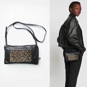Bolso Pequeño fiesta, Bolso Piel negra Festival, Carterita de Noche, Clutch Negro, Bandolera Barcelona, Cartera Remaches metálicos, Punk