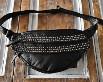 Festival Fanny Pack, Gothic Sling Bag with metallic studs, Edgy Leather Festival Bag, Festival bags women, Slouchy Festival Party Sling bag