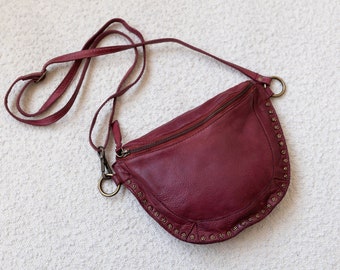 Bolso bandolera de cuero burdeos, bolso de hombro de cuero rojo oscuro, elegante bolso de noche color burdeos, bolso de noche de sangre de buey rojo vino