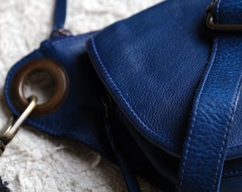 Blue Leather Crossbody Bag for Women, Travel Fanny Pack bum bag, Women Travel Sling Bag, Small Shoulder bag, Flap Sling Bag with long strap