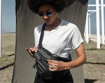 Riñonera de Piel Negra Extra Grande Bandolera de Pie - Etsy España