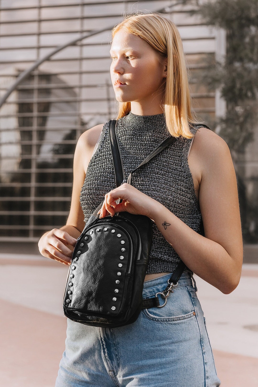 cross studs chain leather backpack 地雷 cross studs chain leather backpack 地雷（リュック リュック