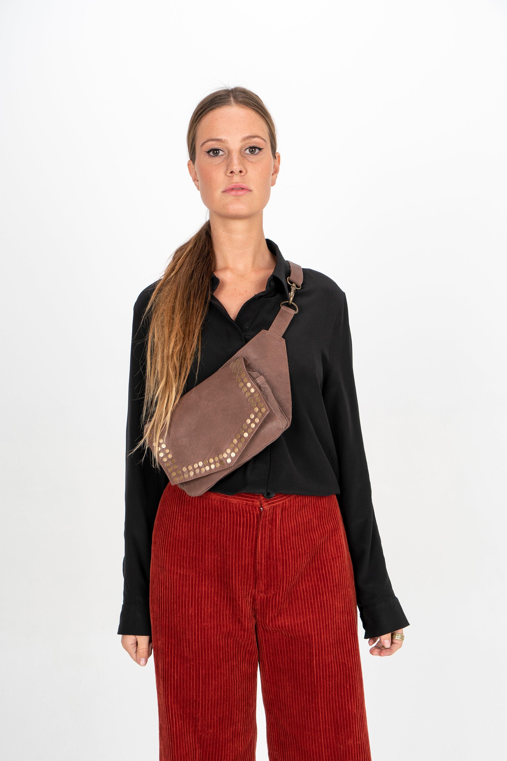Boho Leather Fanny Pack: Hippie Festival Belt Bag With  display picture 3