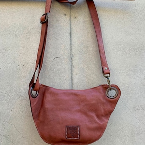 Natural Tan Slouchy Italian leather Crossbody sling belt Bag for women, Travel Sling bag cognac Brown Leather, Italian travel belt bag her image 5
