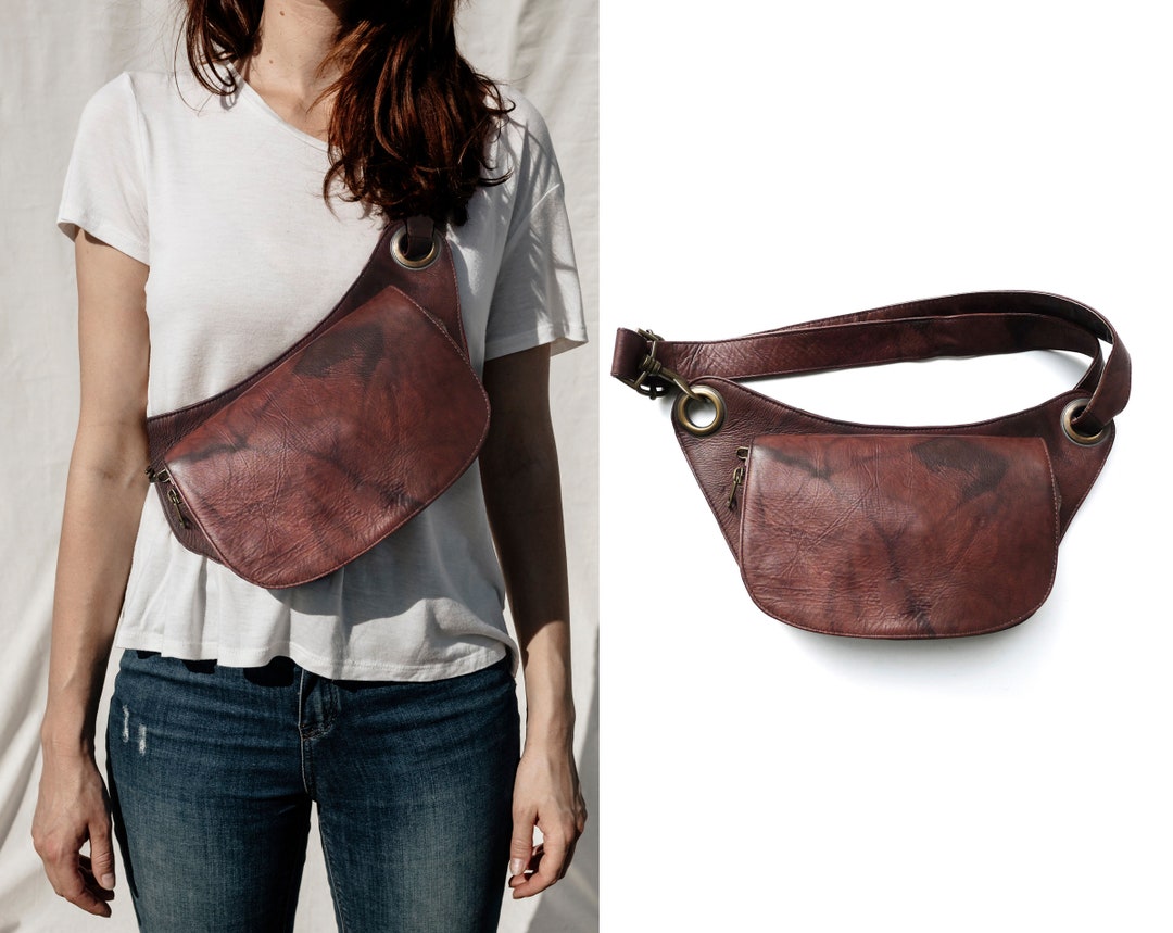 Riñonera cuero Bandolera piel boho - Etsy