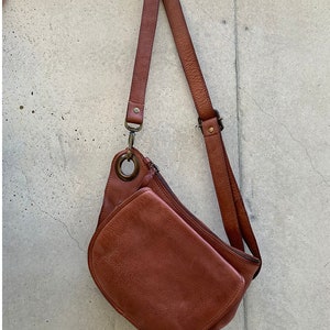 Natural Tan Slouchy Italian leather Crossbody sling belt Bag for women, Travel Sling bag cognac Brown Leather, Italian travel belt bag her image 3