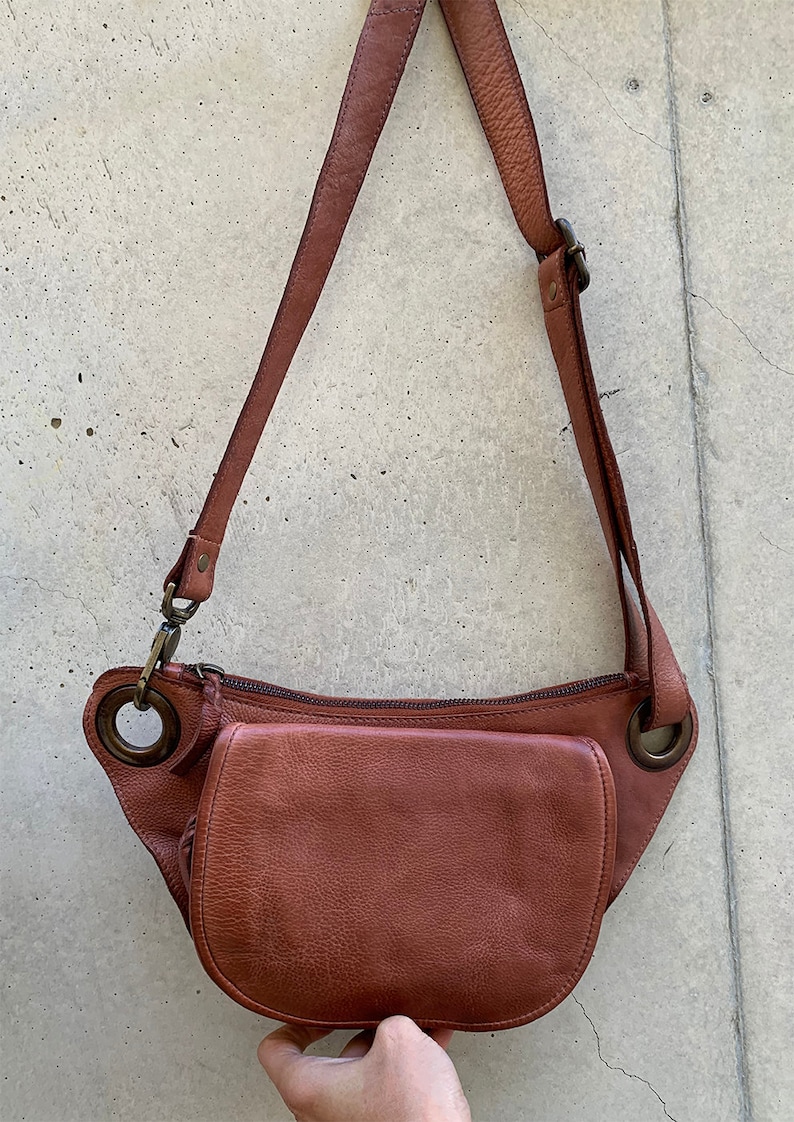 Natural Tan Slouchy Italian leather Crossbody sling belt Bag for women, Travel Sling bag cognac Brown Leather, Italian travel belt bag her image 4