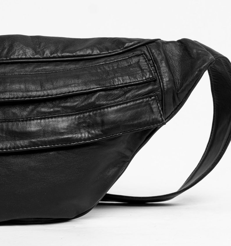 Big bum bag black leather XL sling bag women big black fanny Etsy