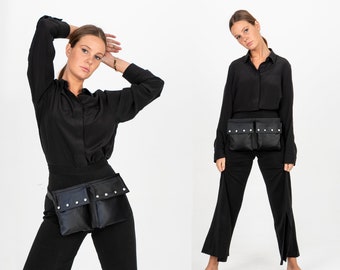 Flat leather belt bag, Elegant hip bag, Minimal belt with pockets, Cocktail belt bag, Sac banana, Belt bag for travel, Elegant fanny pack