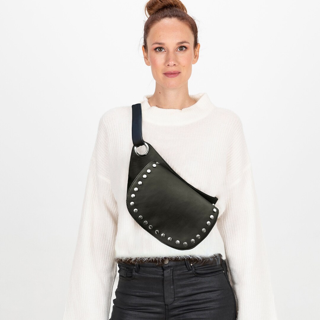 Minimalist Leather Crossbody Bag, Long Strap Shoulder Bag, Black Small