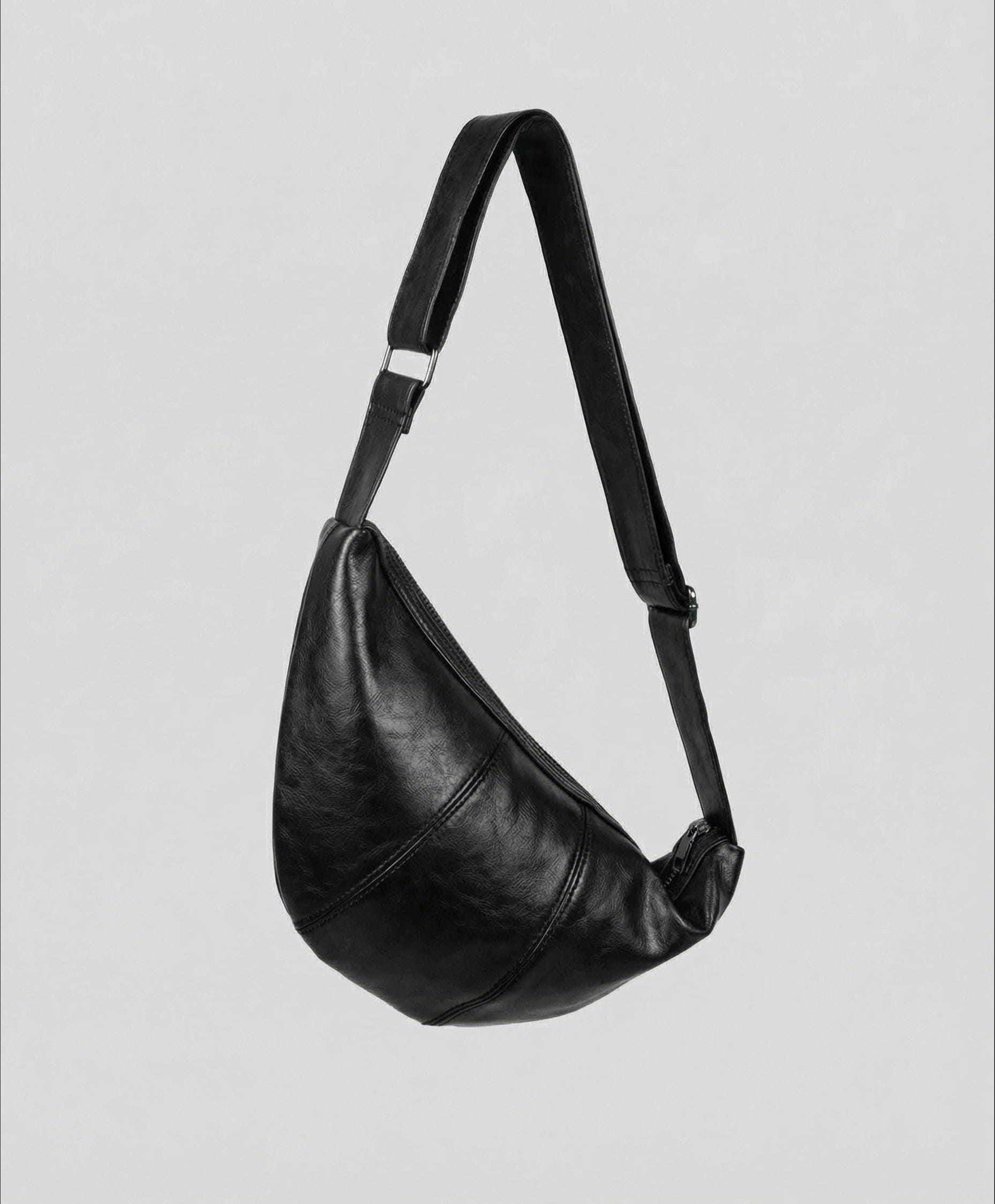 Modern Half Moon Leather Crossbody Bag – Slouchy Black Croissant 